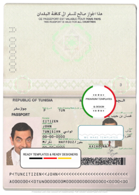 Tunisia passport template in PSD format, fully editable