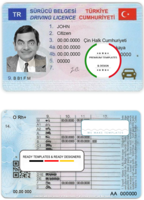 Turkey driving license template in PSD format, fully editable