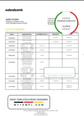 Turkey Odeabank bank statement template in .doc and .pdf format