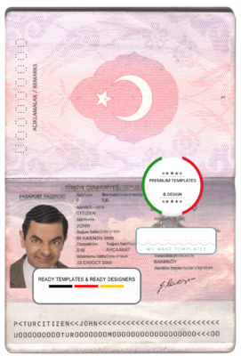 Turkey passport template in PSD format, fully editable (2010-2018)