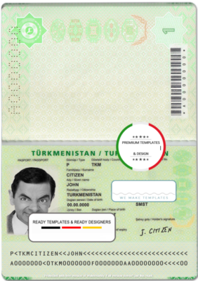 Turkmenistan passport template in PSD format, fully editable