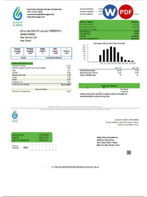 UAE Al Fanar Gas Group utility bill template in Word and PDF format