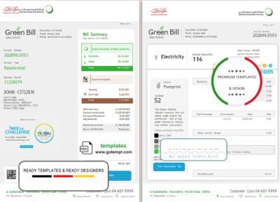 UAE Dubai Electricity & Water Authority utility bill template in Word format (4 pages)