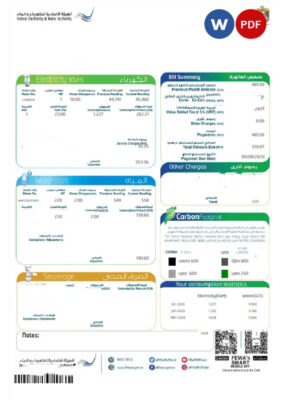 UAE DUBAI FEDERAL ELECTRICITY & WATER AUTHORITY utility bill Word and PDF template