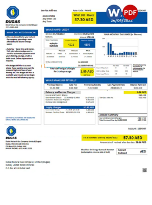 UAE Dubai Natural Gas Company Limited (Dugas) utility bill template in Word and PDF format