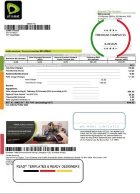 UAE Etisalat utility bill template in Word and PDF format