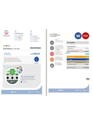 UAE Fujairah Al Ain Distribution Co. Word and PDF utility bill template (5 pages)