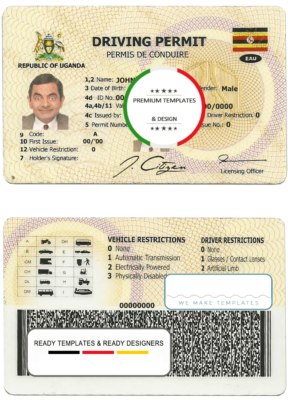 Uganda driving license template in PSD format, fully editable