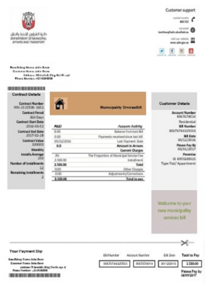 United Arab Emirates Abu Dhabi Municipality Service utility bill template in Word and PDF format