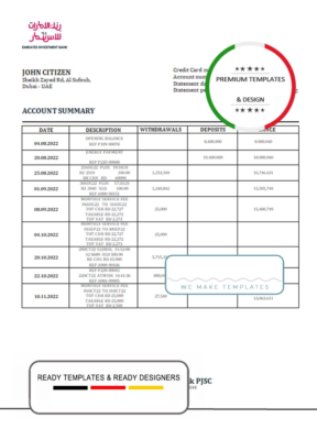 United Arab Emirates Investment Bank statement template in Word and PDF format