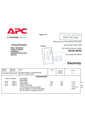 United Kingdom APC electricity utility bill template in Word and PDF format