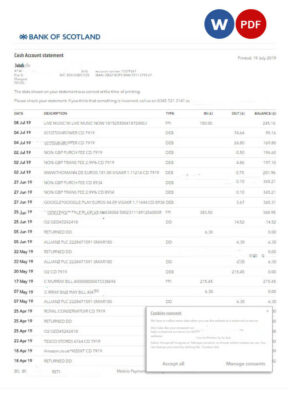 UNITED KINGDOM BANK OF SCOTLAND statement Word and PDF template