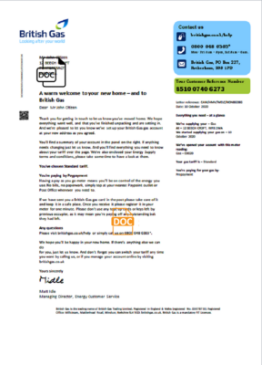 United Kingdom British Gas utility bill template in Word and PDF format, version 2