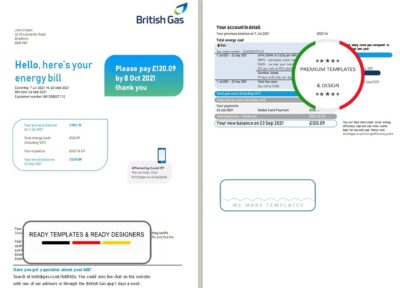 United Kingdom British Gas utility bill template in Word and PDF format (2 pages), version 3