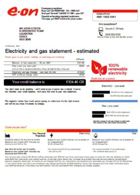 United Kingdom Ecotricity electricity utility bill template in Word and PDF format (.doc and .pdf)