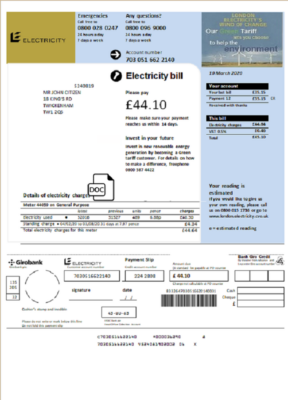 United Kingdom Electricity utility bill template in Word and PDF format