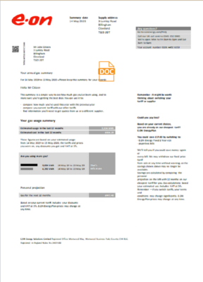 United Kingdom E.ON utility bill template in Word and PDF format, version 2