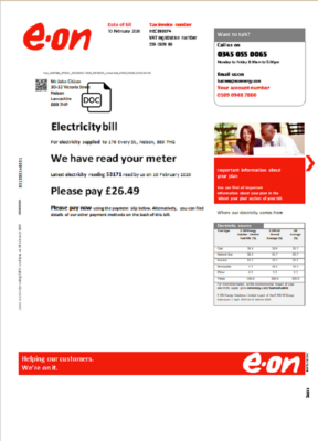 United Kingdom E.ON utility bill template in Word and PDF format, version 3