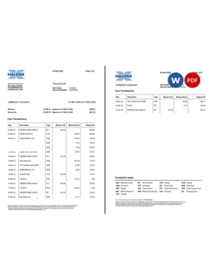 United Kingdom Halifax bank statement Word and PDF template, 2 pages, version 2