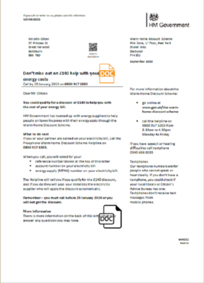 United Kingdom HM Government Warm Home Energy utility bill template in Word and PDF format