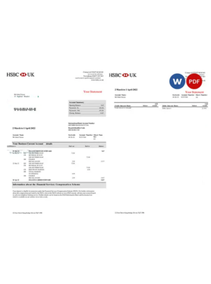 United Kingdom HSBC bank business account statement Word and PDF template, 3 pages