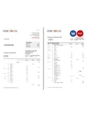 United Kingdom HSBC bank statement, Word and PDF template, 5 pages