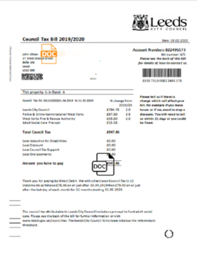 United Kingdom Leeds City Council tax bill template in Word and PDF format