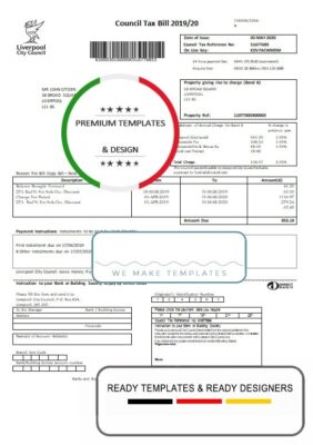 United Kingdom Liverpool City Council tax bill template in Word and PDF format