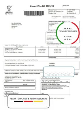 United Kingdom Liverpool City Council tax bill template in Word format