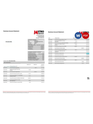 United Kingdom Metro bank business account statement Word and PDF template, 4 pages