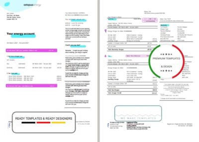 United Kingdom Octopus Energy utility bill template in Word and PDF format, 3 pages