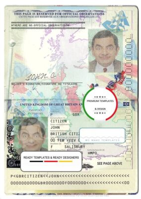 United Kingdom of Great Britain and Northern Ireland passport template in PSD format, fully editable