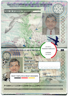 United Kingdom of Great Britain and Northern Ireland passport template in PSD format, fully editable (New version)