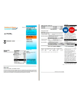 United Kingdom Sainsbury’s Energy (British Gas) bill, Word and PDF template, 3 pages