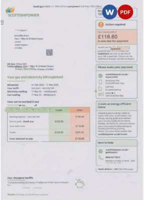 UNITED KINGDOM SCOTTISH POWER utility bill Word and PDF template