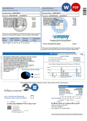 UNITED KINGDOM SEWER & WATER utility bill Word and PDF template