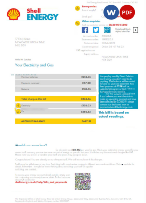 United Kingdom Shell Energy utility bill template Word and PDF template