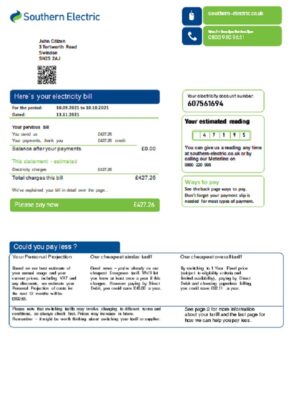 United Kingdom SSE Energy utility bill template in Word and PDF format, version 3