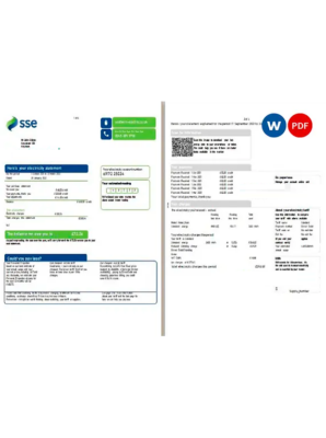 United Kingdom SSE Energy utility bill, Word and PDF template, 4 pages