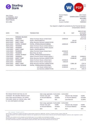 United Kingdom Starling Word and PDF template, version 2