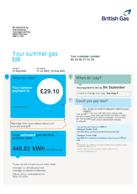 United Kingdom UK British Gas Utility Bill Template in Word & PDF formats – 4 pages