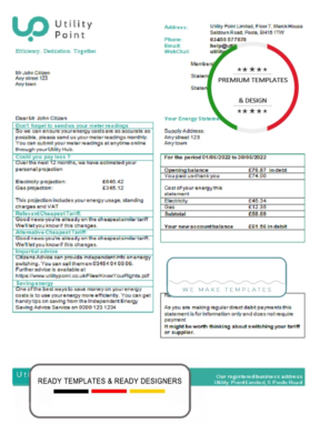 United Kingdom Utility Point utility bill template in Word and PDF format