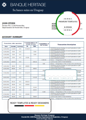 Uruguay Banque Heritage bank statement template in Word and PDF format