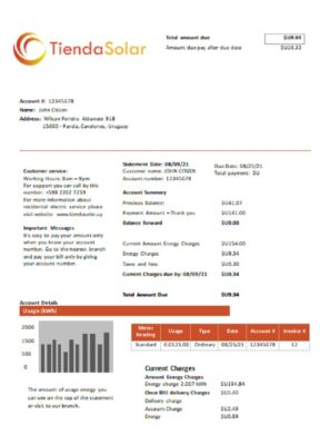 Uruguay TiendaSolar utility bill template in Word and PDF format