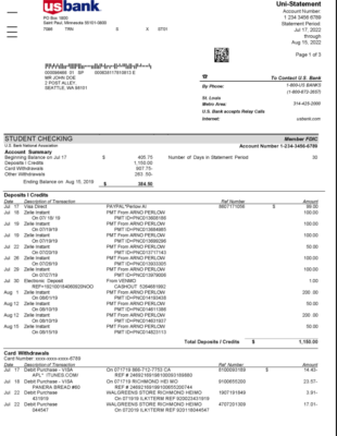 US Bank Account Statement Template in Word & PDF formats – 4 pages