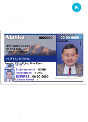 USA Alaska driving license template in PSD format (front), version 2