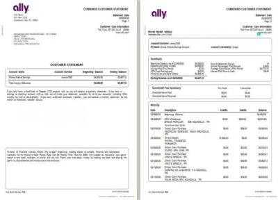 USA Ally Bank statement template in Excel and PDF format (4 pages)