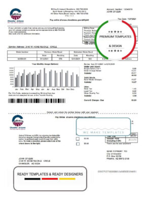 USA Arizona City of Phoenix utility bill template in Word and PDF format