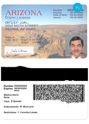 USA Arizona driving license template in PSD format, version 2