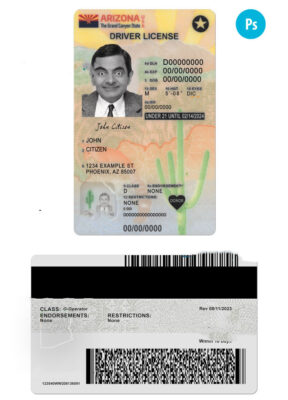 USA Arizona state vertical driving license editable PSD template, under 21, version 2